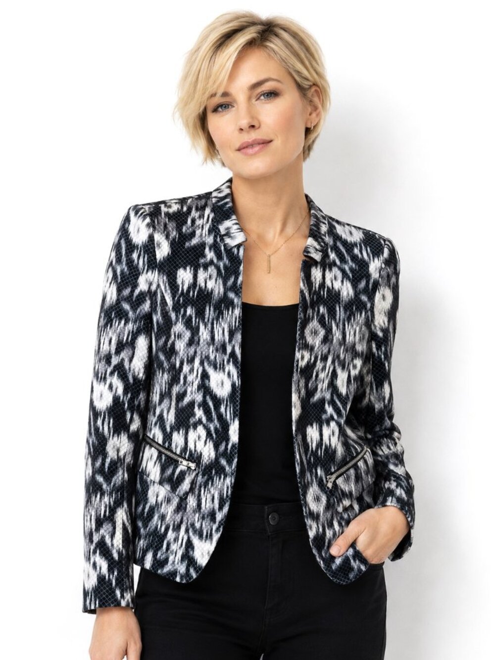 Helene London Textured Abstract Print Blazer
